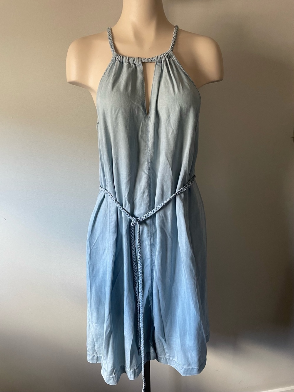 GAP Braided Halter Chambray Midi Dress Belted Size Medium